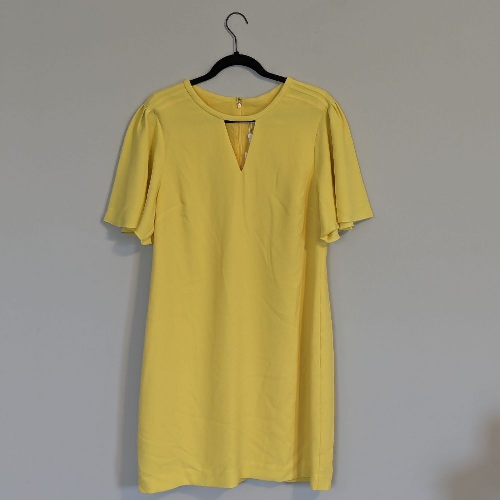 NWT Trina Turk Yellow Flutter Sleeve Sheath Dress Keyhole Neckline